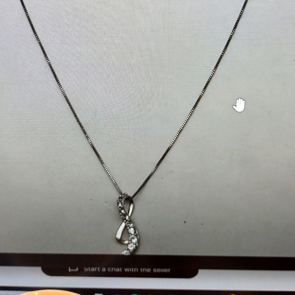 Sterling Silver 925 Diamond Ribbon Pendant Nicklace Signed SUN 0.10 ctw 1" long